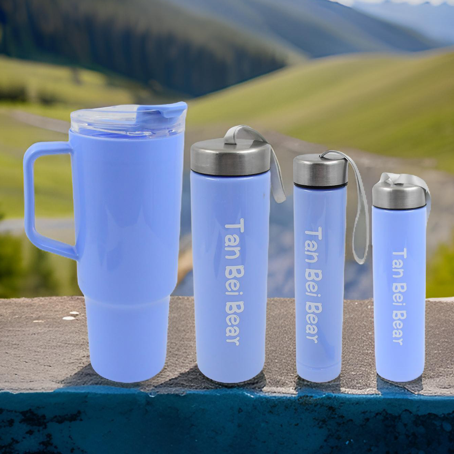 Plastic Water Bottle 3 Different Size Bottle 1 Pc Tumbler With Straw (4 Pc Set)