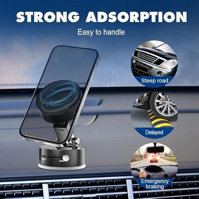 360° Foldable Magnetic Vacuum Phone Holder – Strong Grip, Universal & Sleek Design