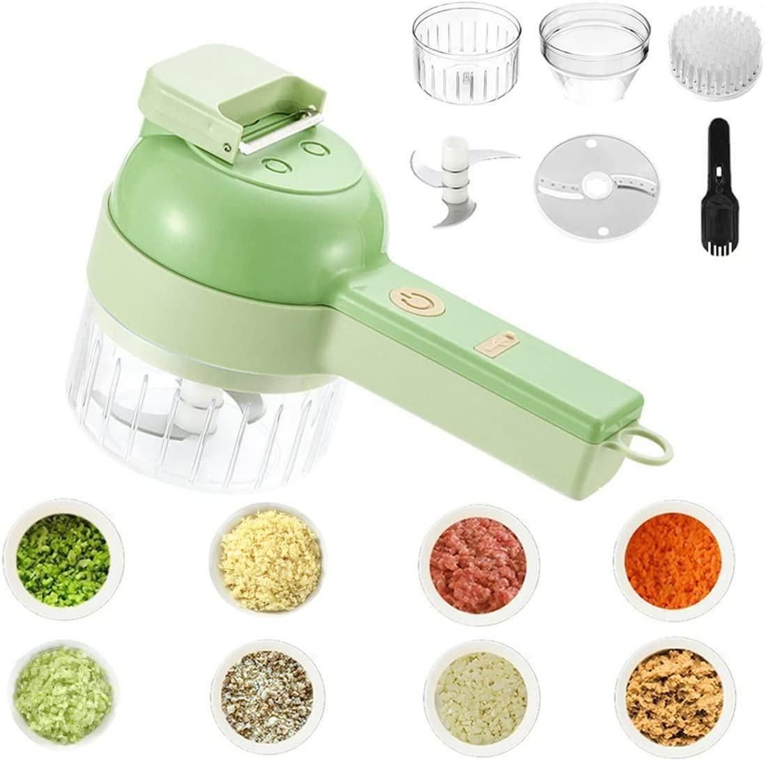 Portable Electric Vegetable Cutter Set 4-in-1 – Slice, Chop, Grind & Peel with Ease