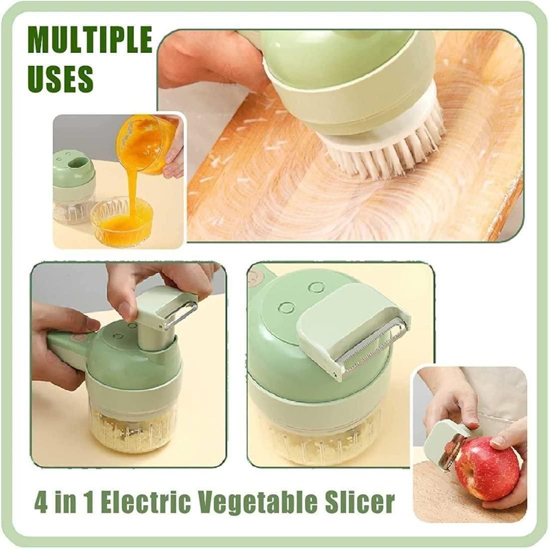 Portable Electric Vegetable Cutter Set 4-in-1 – Slice, Chop, Grind & Peel with Ease