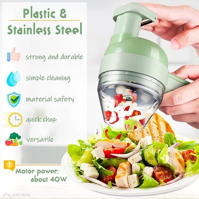 Portable Electric Vegetable Cutter Set 4-in-1 – Slice, Chop, Grind & Peel with Ease