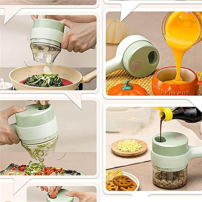 Portable Electric Vegetable Cutter Set 4-in-1 – Slice, Chop, Grind & Peel with Ease