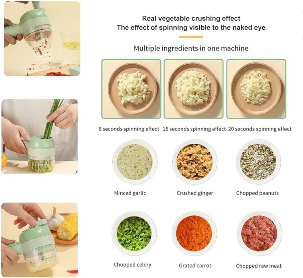 Portable Electric Vegetable Cutter Set 4-in-1 – Slice, Chop, Grind & Peel with Ease