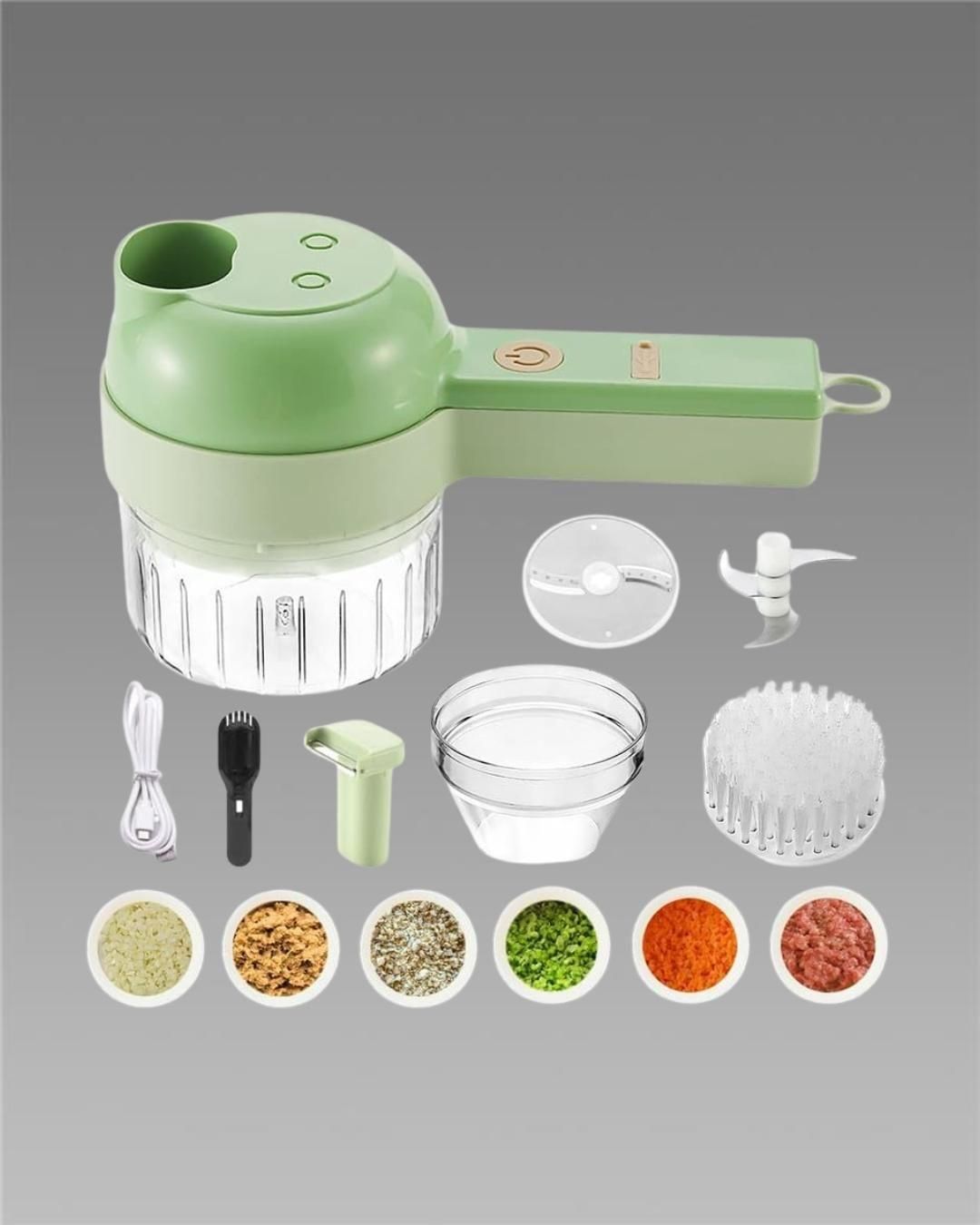 Portable Electric Vegetable Cutter Set 4-in-1 – Slice, Chop, Grind & Peel with Ease