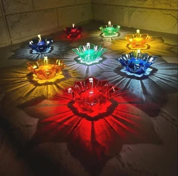 3D Reusable Reflective Colorful Shadow Diya – Festival Decoration Lamp (Pack of 4/12/24)