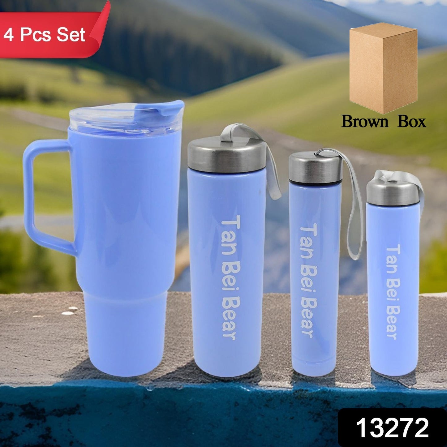 Plastic Water Bottle 3 Different Size Bottle 1 Pc Tumbler With Straw (4 Pc Set)