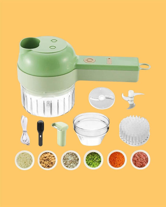 Portable Electric Vegetable Cutter Set 4-in-1 – Slice, Chop, Grind & Peel with Ease