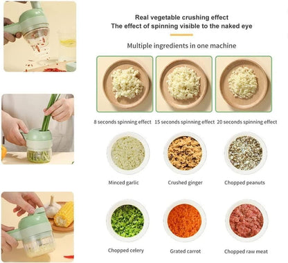 Portable Electric Vegetable Cutter Set 4-in-1 – Slice, Chop, Grind & Peel with Ease