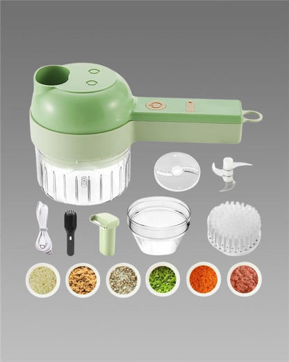 Portable Electric Vegetable Cutter Set 4-in-1 – Slice, Chop, Grind & Peel with Ease